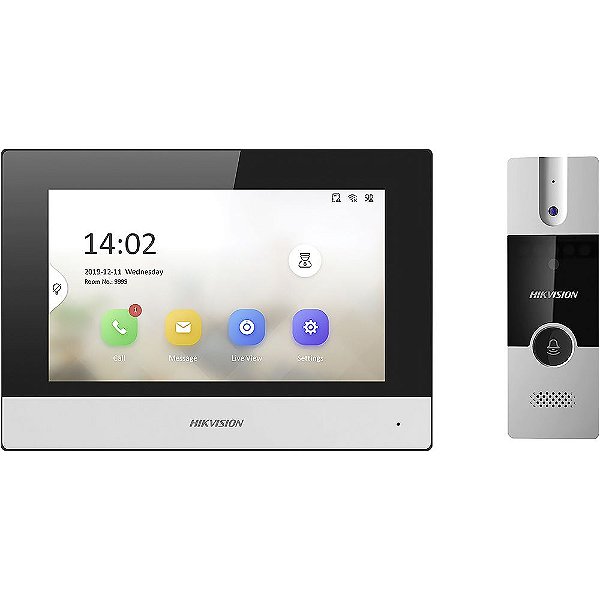 Vídeo Porteiro Hikvision DS-KIS302-P 7" - Preto/Cinza