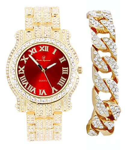Relógio Masculino Charles Raymond L0504B - Cuban (Roman Gold Blood Red)