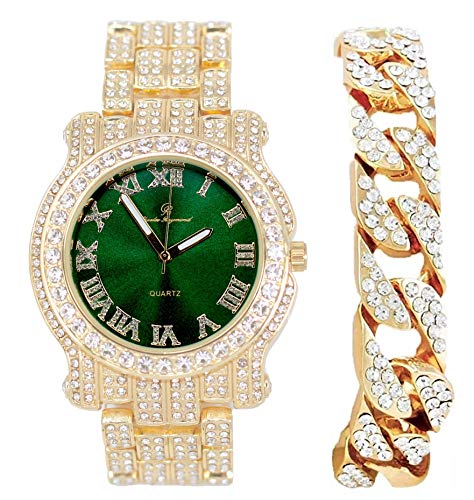 Relógio Masculino Charles Raymond L0504B (L0504RNB Cuban Gold Money Green)