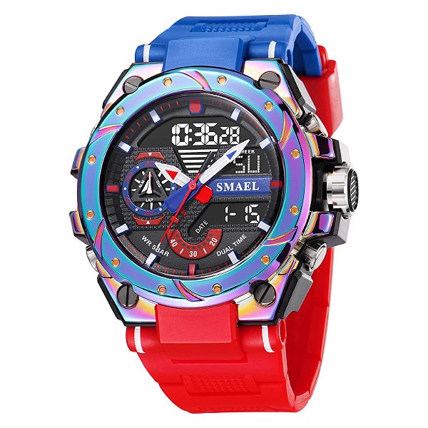 Relógio Masculino SMAEL SMAEL-8060 Colorful Blue Red
