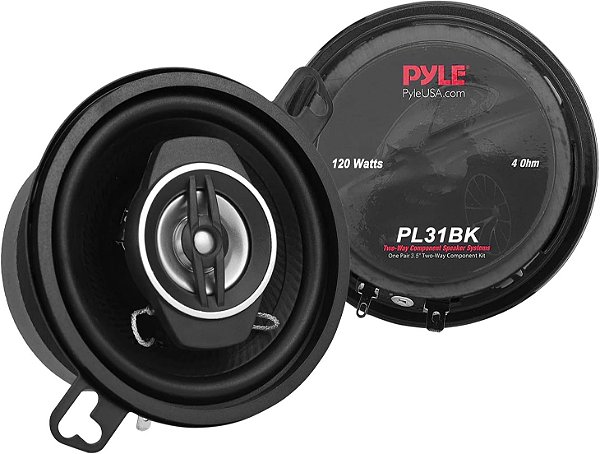 Alto-falantes estéreo para carros universais de 2 vias Pyle-120W 3,5 polegadas Coaxial Loud Pro Audio Car Speaker Universal OEM Quick Replacement Component Speaker Vehicle Door/Side Panel Mount Compatible, PL31BK (Par), Preto