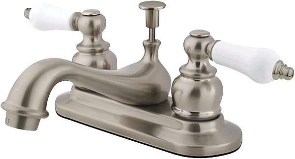Kingston Brass GKB608B Restauração Torneira de Banheiro de 4 Polegadas Centerset, Níquel Escovado