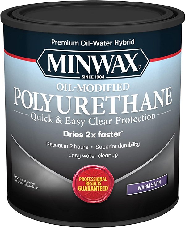 Minwax Poliuretano à base de água modificado com óleo, acabamento acetinado quente, transparente, 1 quarto.