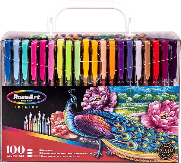Conjunto de Canetas em Gel RoseArt Premium 100ct Ótimo para Artistas, Professores, Estudantes, Apresentando Cores Clássicas, Neon, Pastel, Glitter, Metálicas, Neon Glitter e Swirled em