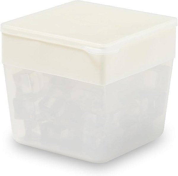 Forma de Gelo de Silicone com Tampa & Recipiente, Capacidade para 48 Cubos, Fácil de Tirar, Design Empilhável que Economiza Espaço, Seguro para Lava-Louças, Cor Creme