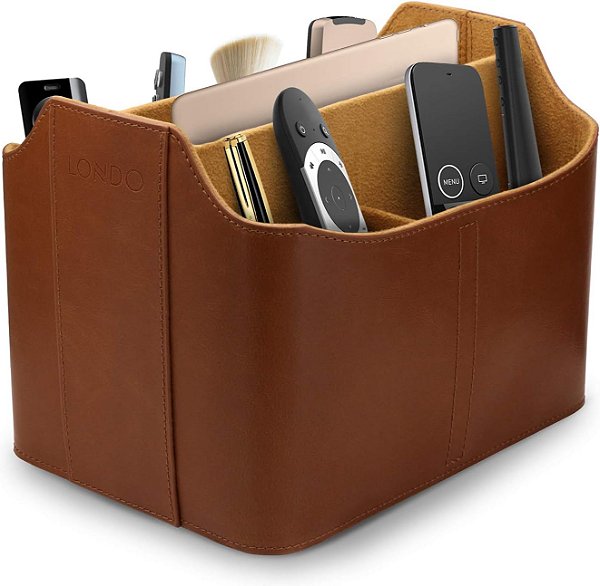 Organizador e suporte de controle remoto de couro de Londres com compartimento para tablet