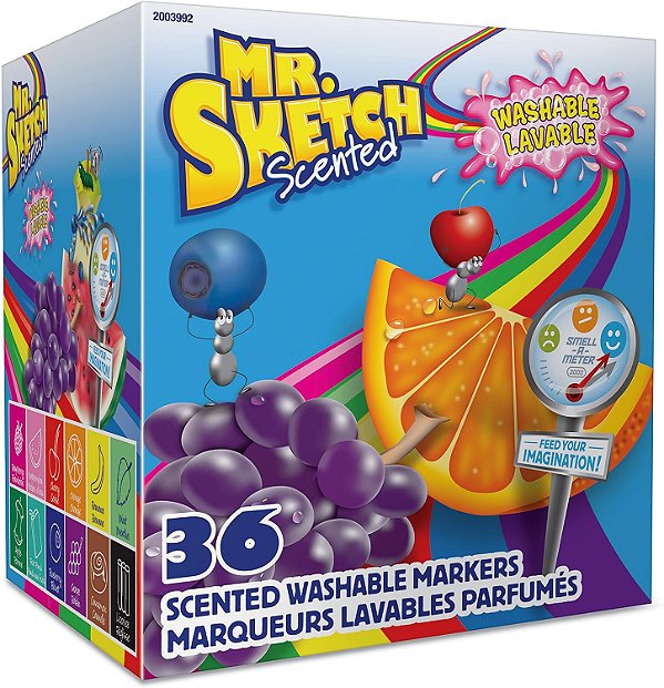 Senhor Sketch Marcadores Laváveis Perfumados, Ponta Chanfrada, Cores Sortidas, 36 Unidades