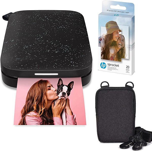 Impressora de fotos instantâneas portátil HP Sprocket 2x3 (Preto) Pacote de Papel Zink
