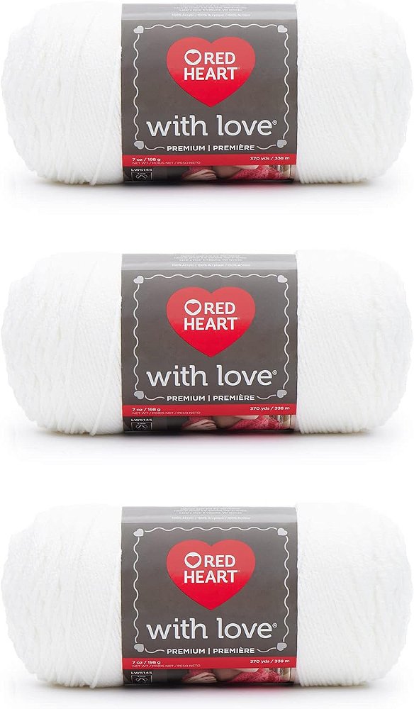 Fio Branco Red Heart com Amor - Pacote com 3 de 198g/7oz - Acrílico - 4 Médio (Fio Worsted) - 370 jardas - Tricô/Crochê