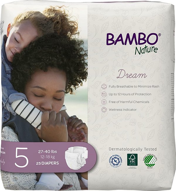 Fraldas para bebês de alta qualidade Bambo Nature (TAMANHOS 0 A 6 DISPONÍVEIS), Tamanho 5, 25 unidades.