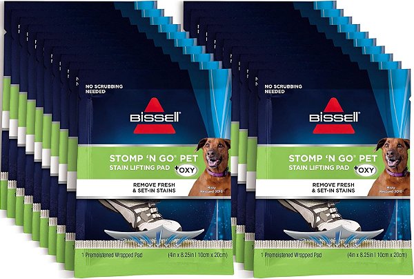 Almofadas de Limpeza Bissell Stomp 'N Go Pet + Oxy para Remoção de Manchas em Carpetes e Limpeza de Tapetes, 20 Unidades, 2194, 20 Contagem