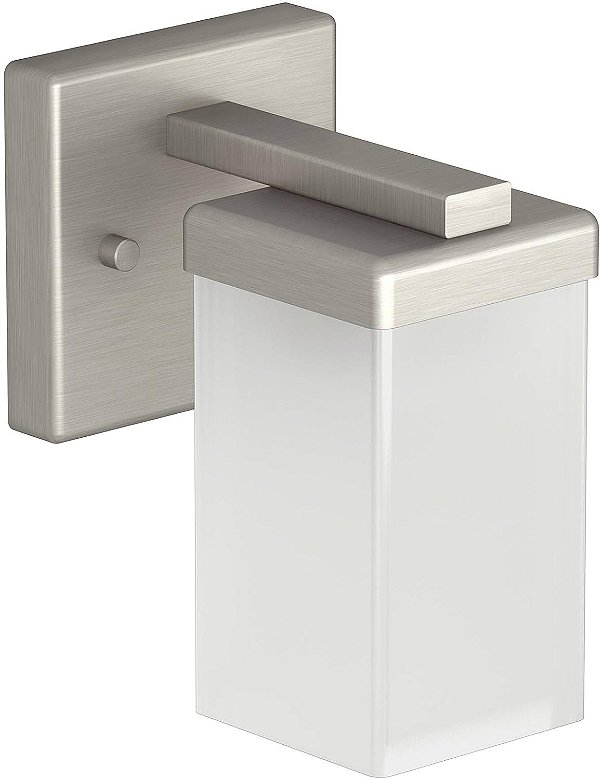 Luminária para banheiro Moen YB8861BN 90 Degree com 1 Luz e Suporte Duplo para Banheiro com Vidro Fosco, Níquel Escovado.