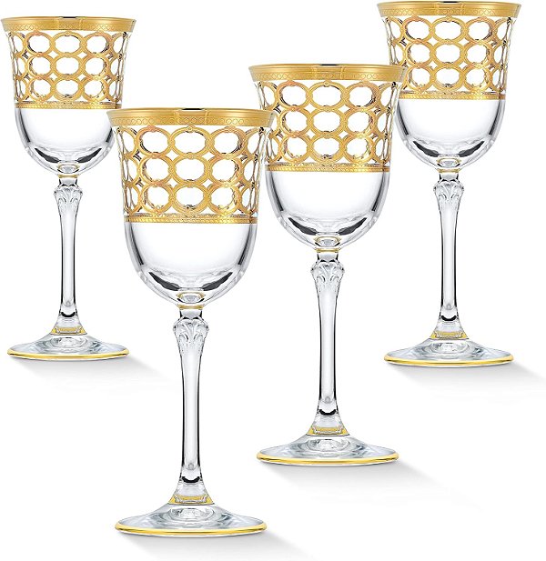 Lorren Home Trends Infinity Gold Ring Taça de vinho tinto, conjunto de 4