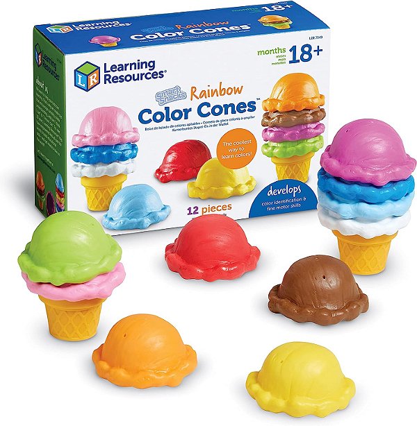 Recursos de Aprendizagem Smart Snacks Cone de Cores do Arco-Íris - 12 Peças, Para Crianças de 18+ Meses de Idade, Brinquedos de Faz de Conta para Bebês, Brinquedos para