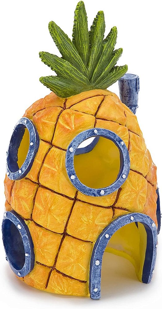 Enfeite de Aquário Oficialmente Licenciado do Bob Esponja Calça Quadrada da Penn-Plax - Casa Abacaxi do Bob Esponja - Grande