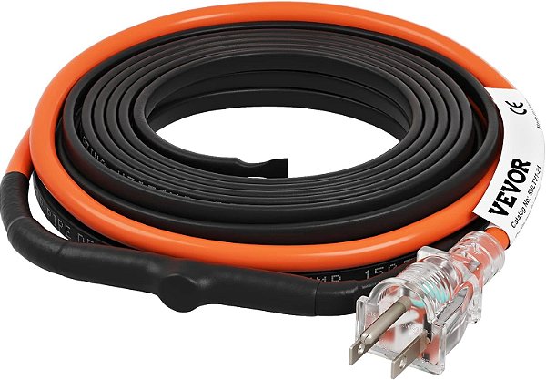 VEVOR Cabo de aquecimento de tubulação auto-regulável, 24 pés, 5W/ft Fita térmica para proteção contra congelamento de tubulações, protege mangueira de PVC, tubos de metal e plástico