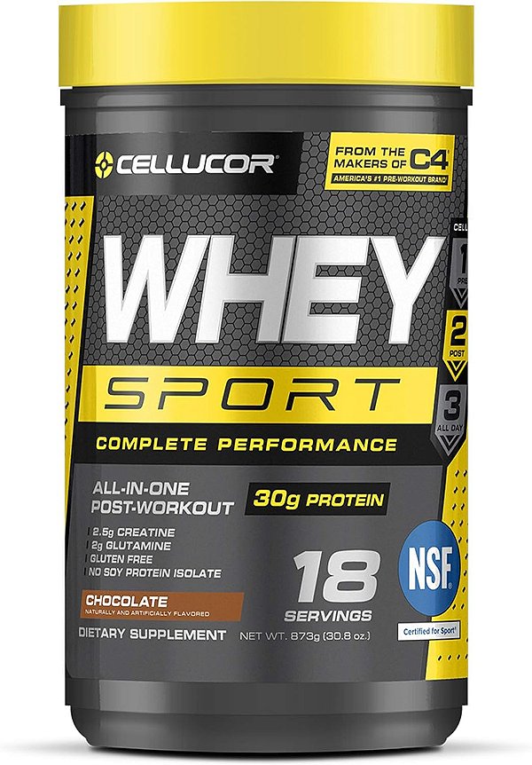 Pó de Proteína de Soro de Leite Cellucor Whey Sport Sabor Chocolate | Bebida pós-treino com Isolado de Proteína de Soro de Leite, Creatina e Glutamina | 18 Porções