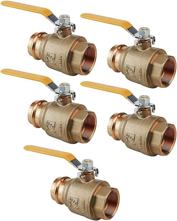 Válvula de Esfera Adaptadora Premium Midline Valve 542VLV034F-5 com Conexões Press x FIP de 3/4 polegadas, Latão (Pacote com 5)