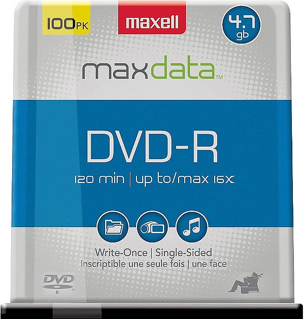Disco em branco de DVD-R Maxell MAX638014 - 4,7 Gb e 120 minutos de espaço de armazenamento e máximo de até 16x - Superior vida de arquivo digital de armazenamento reprodução e compatível com unidades de CD/DVD/ e