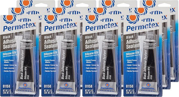 Permatex 81158-12PK Selante de Adesivo de Silicone Preto, Tubo de 3 oz. (Pacote com 12 unidades)
