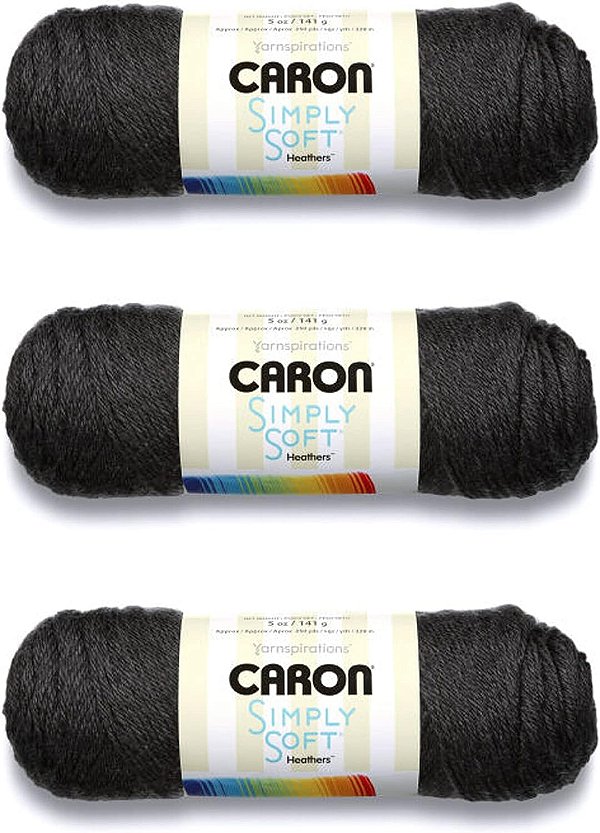 Caron Simply Soft Fio de Carvão Cinza - Pacote com 3 unidades de 141g/5oz - Acrílico - 4 Médio (Worsted) - 250 jardas - Tricô, Crochê e Artesanato