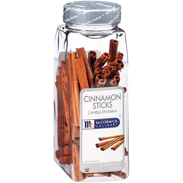 Bastões de canela culinária McCormick, 8 oz - Um recipiente de 8 onças de bastões inteiros de canela, perfeitos para bebidas quentes, vinho quente e guarnições de sobremesa.