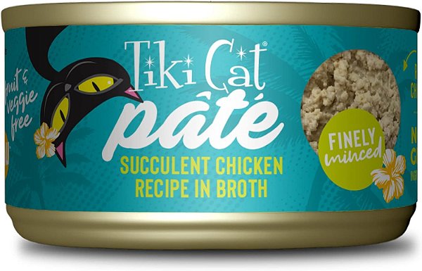 Patê de frango suculento Tiki Cat Luau, receita em caldo, alimento úmido enlatado balanceado, livre de grãos, para gatos de todas as idades, latas de 2.8 oz (pacote com 12