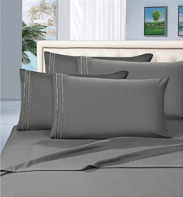 Conjunto de lençóis de cama de 3 peças - Série Premium MattRest Luxury Silky-Soft 1800, sem rugas, bolso profundo de até 16 polegadas, cinza, tamanho solteiro