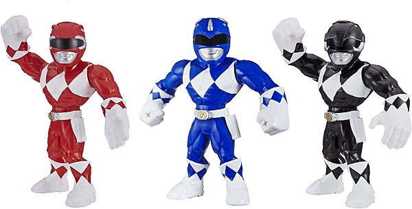 Power Rangers Playskool Heroes Mega Mighties Pacote com 3 Rangers - Rangers Vermelho, Azul e Preto 10 polegadas, Figuras de ação para crianças de 3 anos ou mais (Exclusivo da Amazon)