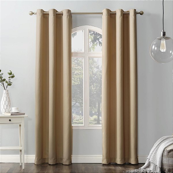 Painel de Cortina de Textura Casual Semi-Transparente com Ilhós, Conjunto de 2, 48 x 95, Bege Taupe