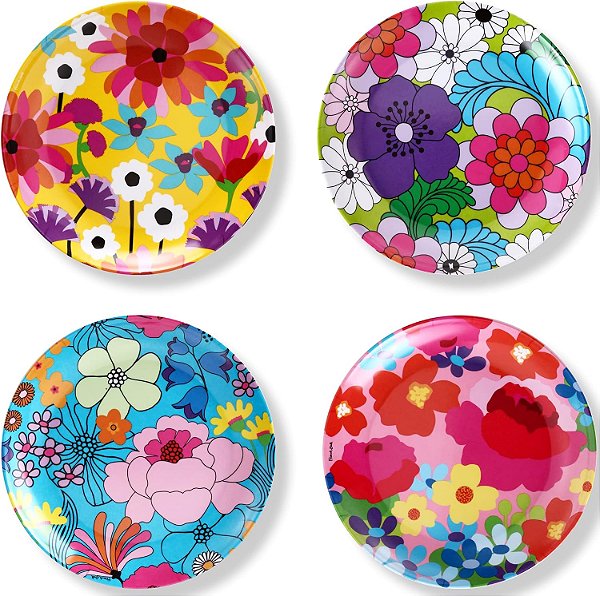 Placas sortidas French Bull - Conjunto de 4 peças - Conjunto de Prato de Jantar de Melamina de 11 polegadas - Louça de jantar de melamina para uso interno e externo - Floral de jardim sortido