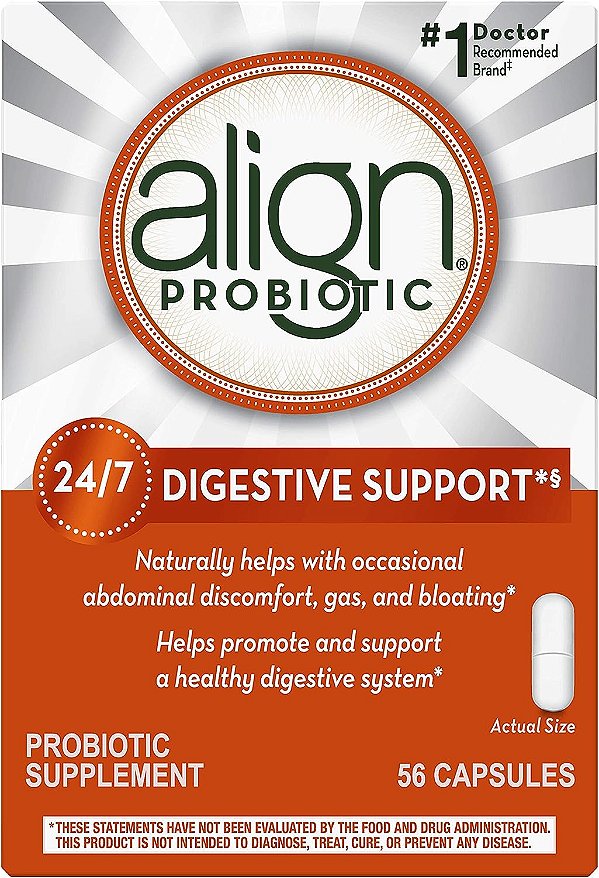 Probiótico Align, Probióticos para Mulheres e Homens, Suplemento Probiótico Diário para Saúde Digestiva*, #1 Probiótico Recomendado por Médicos e Gastroenterologistas‡, 56 Cáps