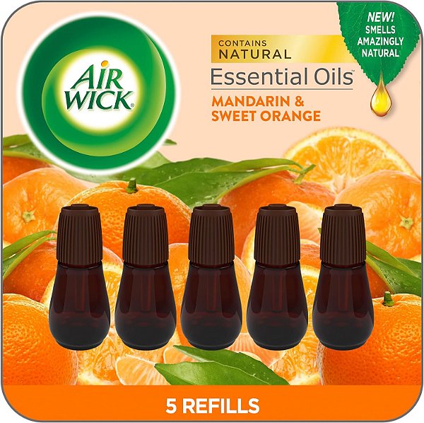 Recarga de Essência Air Wick, 5 unid, Mandarin & Sweet Orange, Difusor de Óleos Essenciais, Purificador de Ar