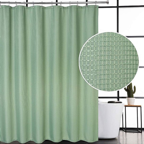 Cortina de Chuveiro CAROMIO 84 Polegadas de Comprimento, Cortinas de Chuveiro de Tecido de Poliéster em Piquê para Banheiro Lavável, Verde Salvia, 72x84 polegadas
