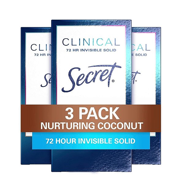 Desodorante antitranspirante sólido invisível clínico para mulheres Coco 1.6oz (Pacote com 3)