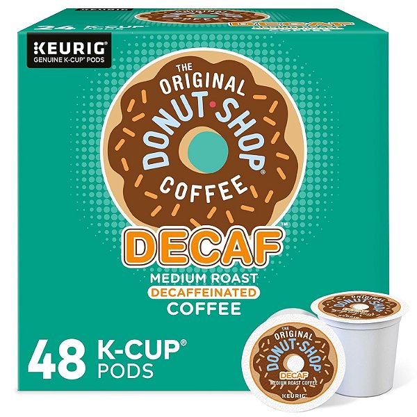 Cápsulas de café descafeinado da The Original Donut Shop para uso individual na máquina Keurig, café de torra média, 48 unidades (pacote de 1)