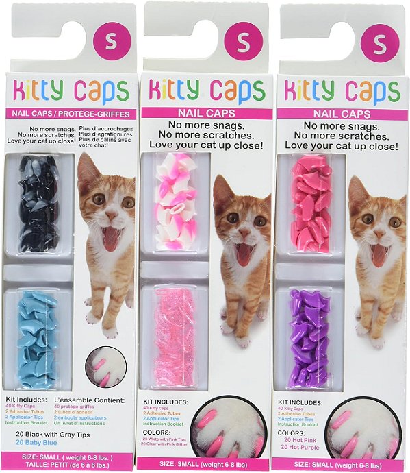 Tampas de Unha Kitty Caps para Gatos | Alternativa Segura, Estilosa e Humana à Descalificação | Cobrem Unhas de Gato, Evitam Enganchamentos e Arranhões, Cores Sortidas, Pequeno (6-8 lbs