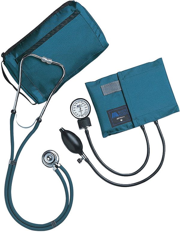 Kit de pressão arterial manual MABIS MatchMates Aneroid Sphygmomanometer e estetoscópio Sprague Rappaport de 31 combinados com estojo de transporte grande, braçadeira de nylon calibrada e estojo para adulto