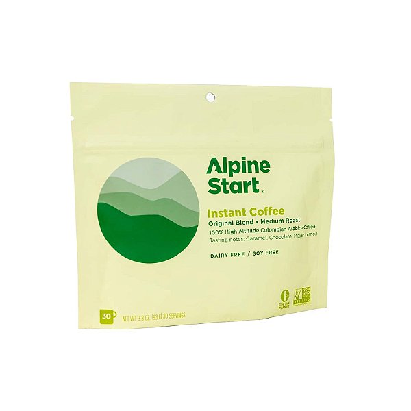 Café Instantâneo Premium Alpine Start, Torra Média, Mistura Original de Café Arábica, Livre de Laticínios, Soja e Glúten, 30 Porções, 3,3 oz (Pacote de 1)