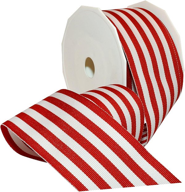 Fita de Gorgorão Listrada Morex Ribbon 99540/20-609, 2 1/4 por 20 jardas, Vermelha