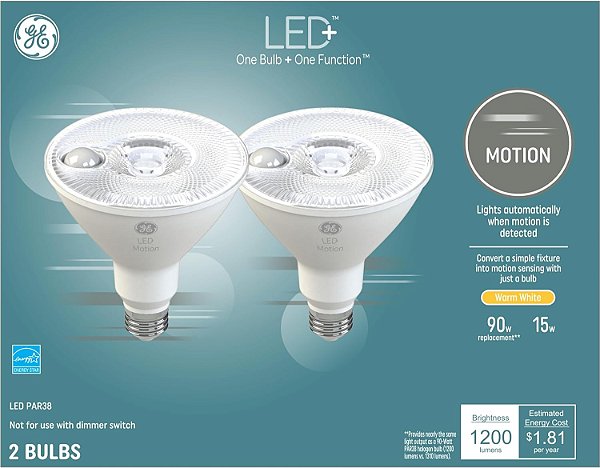Lâmpadas LED+ com Sensor de Movimento, 15W, PAR38 para Iluminação de Segurança Externa, Luz Branca Quente (Pacote com 2)