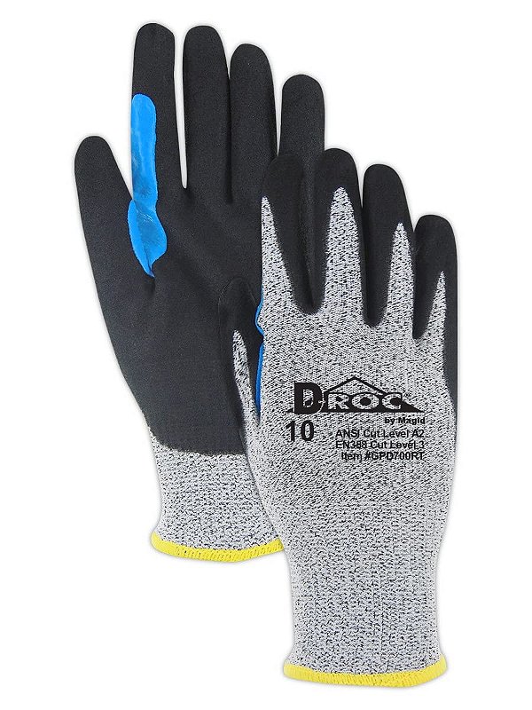 Luvas de trabalho revestidas com palma de poliuretano hiperon preta D-ROC GPD590B-12 da MAGID Glove & Safety, nível de corte A5, 12 polegadas, preto (pacote com 12