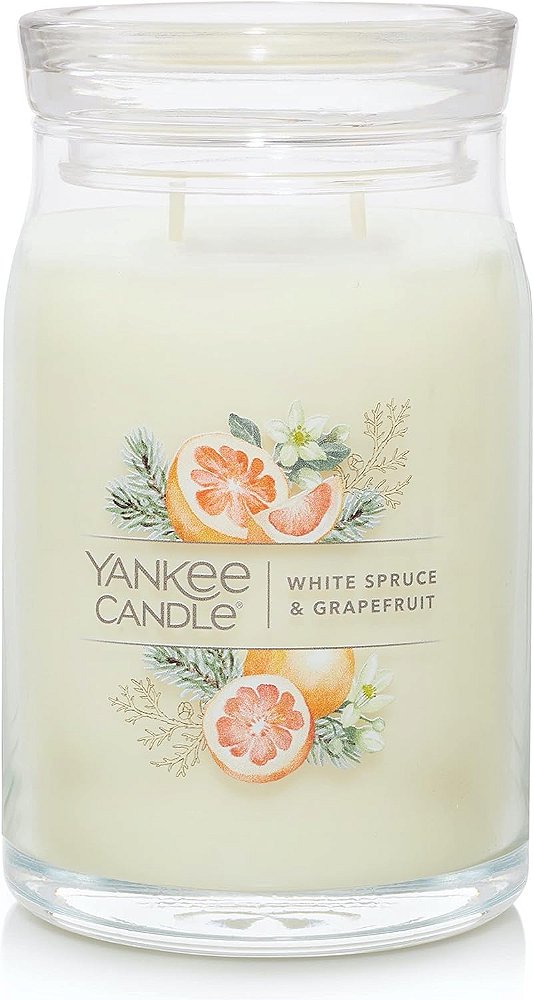 Vela Grande de 20oz de Yankee Candle com Cheiro de Abeto Branco e Toranja, 2 Pavios, Mais de 60 Horas de Queima, Amarelo, Vela de Natal e Feriado