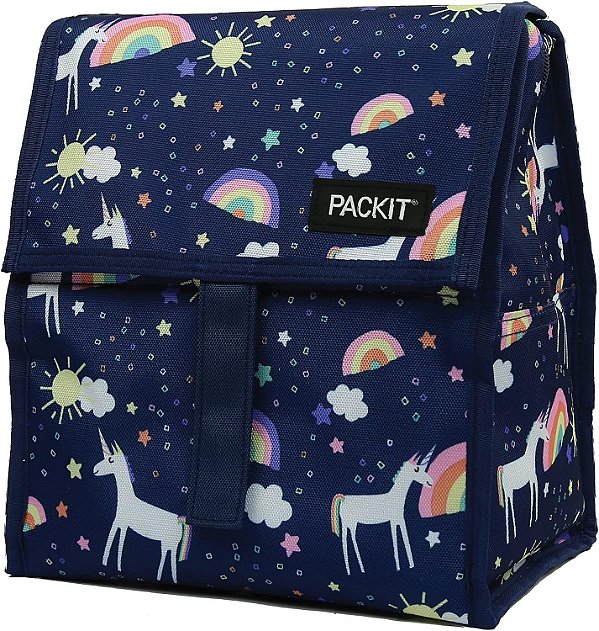 Bolsa Térmica PackIt Freezable, Unicórnio Celestial, Com Tecnologia EcoFreeze, Dobrável, Reutilizável, Fechamento com Zíper e Velcro com Alça de Fivela, Feita para Almo