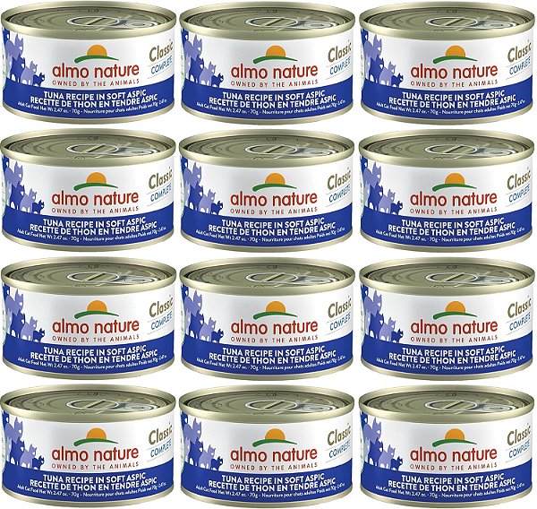 Almo Nature: Pacote de 12 unidades de Classic Complete Cat: Receita de Atum em Gelatina - Latinhas de 2.47oz, Alimento Úmido enlatado para gatos adultos, Livre de Grãos, Refeição Diária