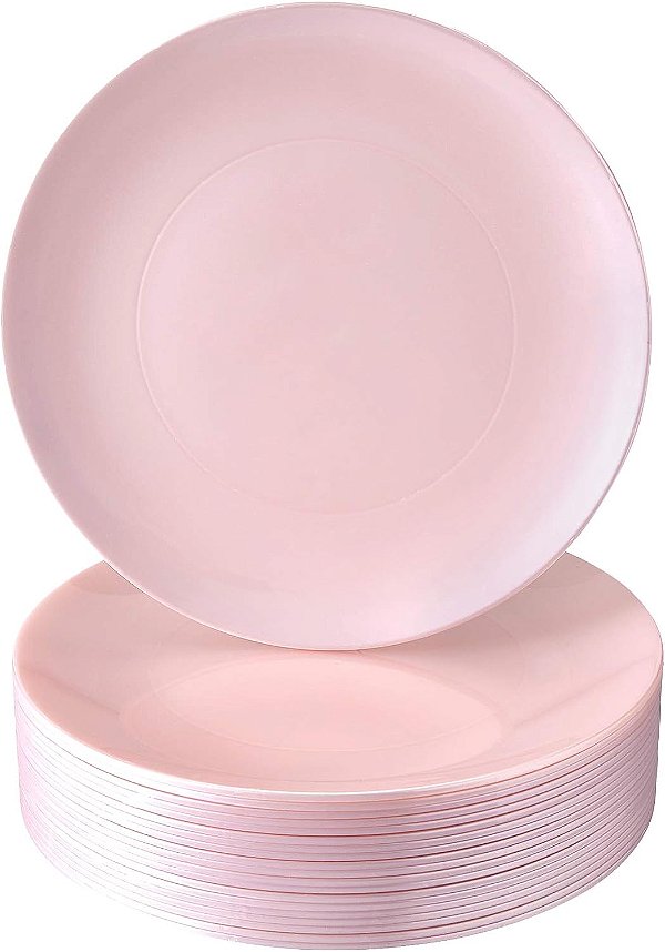 Pratos de Jantar Descartáveis | 40 unidades | Pratos de Plástico Resistente | Aparência Elegante de Porcelana Fina | Opulência - Rosa (10,25”)