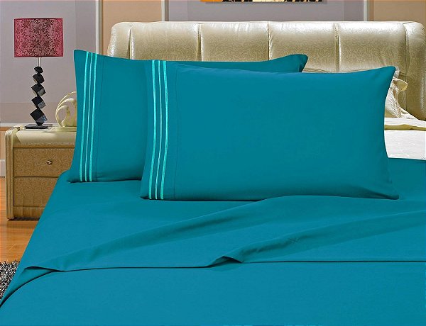 Conjunto de lençóis 4 peças de qualidade Premier Hotel Elegant Comfort 1500, com bolsos profundos - Luxuoso, sem rugas e resistente ao desbotamento, Queen, Turquesa.
