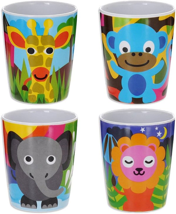 Bull Francês Conjunto de Utensílios de Mesa de Melamina para Crianças 4 peças Livre de BPA, Seguro para Lava-Louças, Prato Durável, Copo, Tigela, Bandeja Dividida, Conjunto