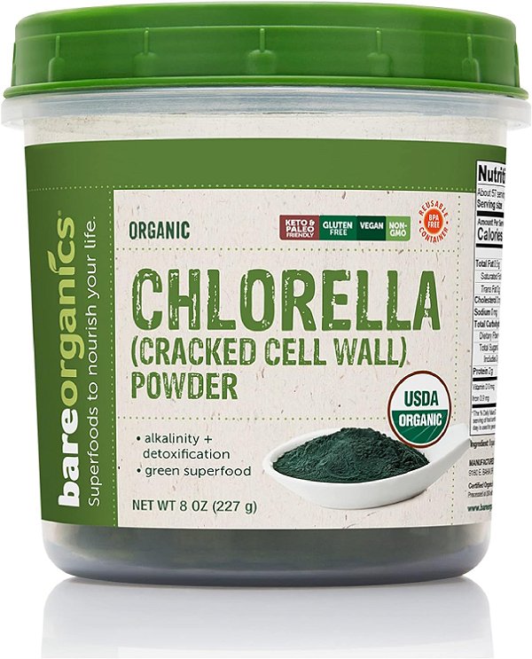 Pó de Chlorella Orgânica USDA da BareOrganics, Superalimento em Pó, Suplemento Alimentar, 8 Onças.