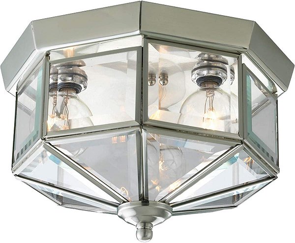 Iluminação Progressiva P5788-09 3-25W CAND CLSE TO CLG, 9-3/4 Diâmetro x 5-7/8 Altura, Níquel Escovado